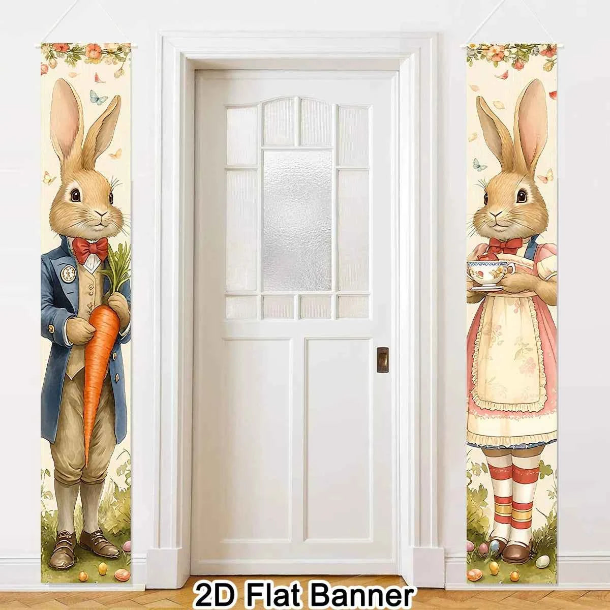 2pcs Happy Easter Bunny Door Banners Polyester Easter Egg Holiday Flags for Outdoor Indoor Spring Holiday Easter Decoration 2026