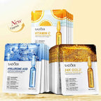 10pcs SADOER 24K Gold Vitamin C Hyaluronic Acid Face Mask Facial Moisturizing Firming Hydrating Facial Masks Skin Care Products