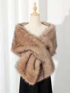 2025 Elegant Faux Fox Fur Shawl Women Scarf Collar Winter Warm Cape Wedding Solid Pashmina Plush Wrap Luxury