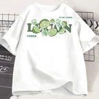 Lemon Letter Print T-shirt Short Sleeve Crew Neck Casual Top for Summer Women Kawaii Streetwear Graphic Tees Vintage Fruit Shirt