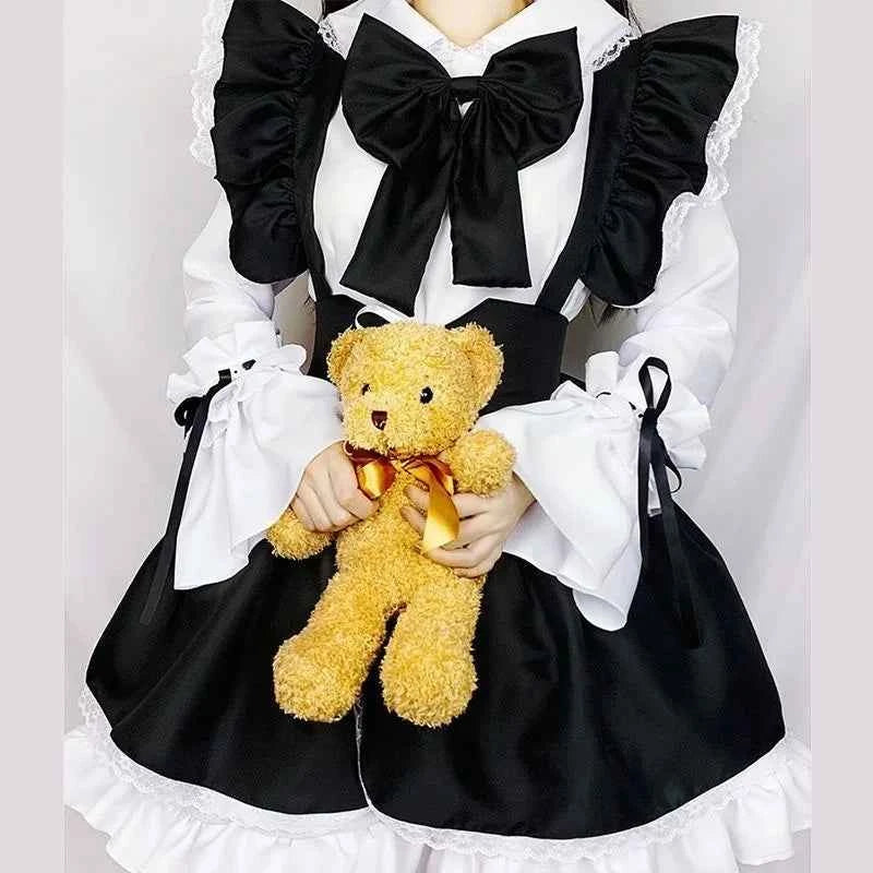 Women Maid Lolita Cosplay Costume – Black & White Apron Dress