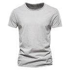AIOPESON100% Cotton Men T-shirt V-neck Fashion Design Slim Fit Soild T-shirts Male Tops Tees Short Sleeve T Shirt O-neck For Men