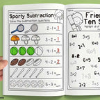 32-Page Interactive Math Learning Workbook with Addition & Subtraction Worksheets, Crossword Puzzles, Colorful Math Activities