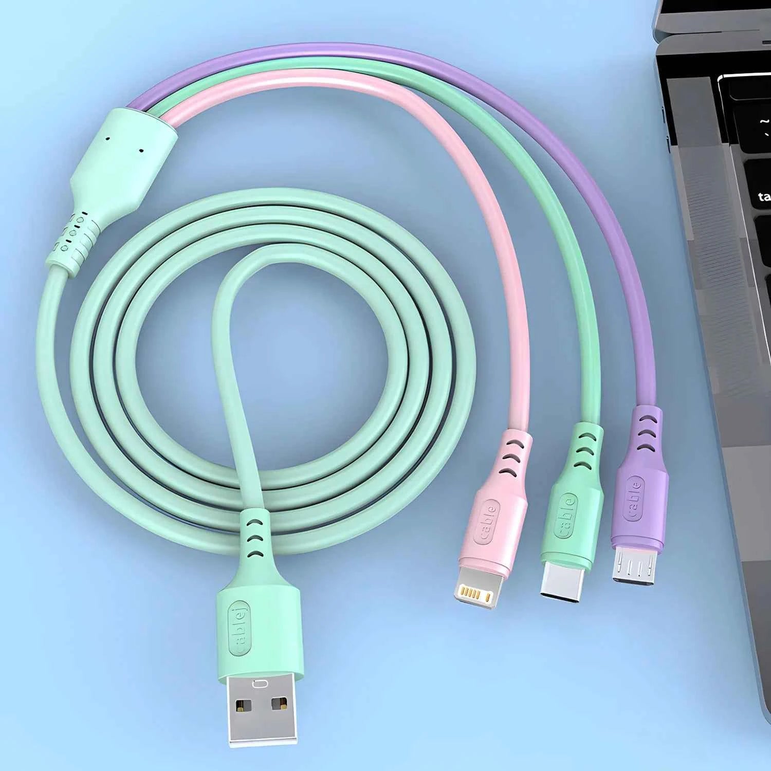 3 In 1 Fast Charging Cable For iPhone15 14 13 12 11 X Pro Max Micro USB Type-C Phone Charger USBC Data Cable