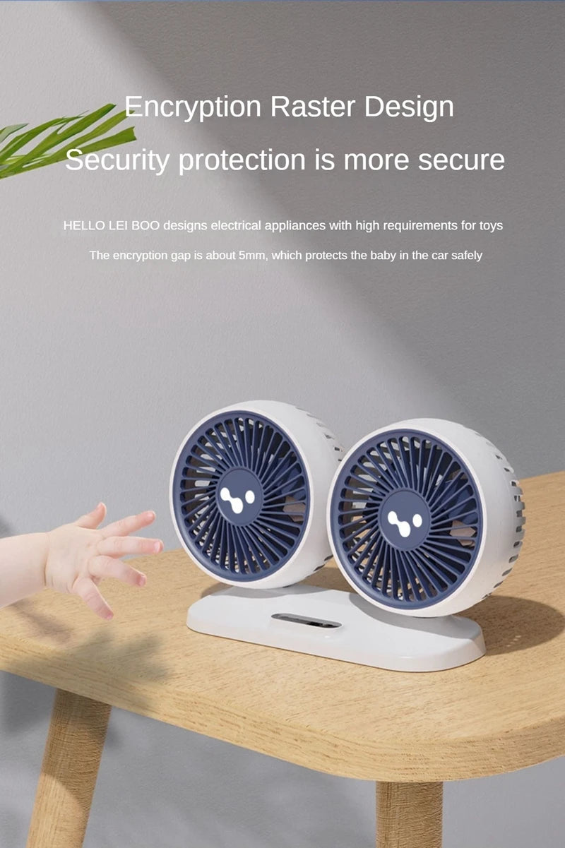 LEIBOO Car USB Fan Dual Head Cooling Air Fan Independent Switch 3-Speed 360 Degree Adjustable Auto Fan Car Electrical Appliances
