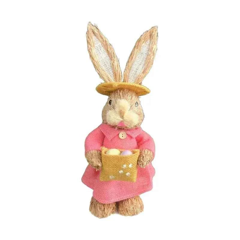 Easter Rabbit Decoration Bunny Figure Cattail Craft Ornament Home Holiday Cute Bunny Home Decoration Easter Rabbit Decoration