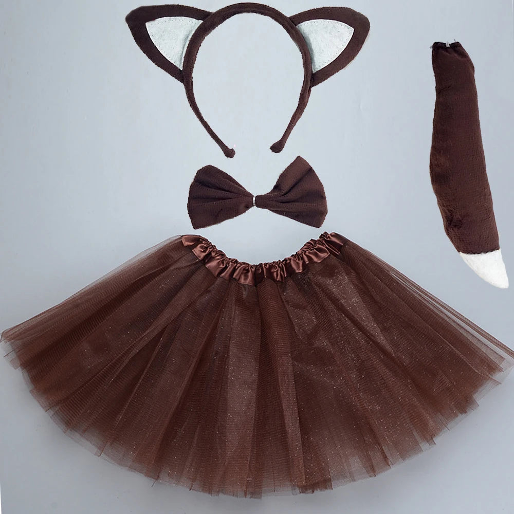 Animals  Children  Headband Tutu Skirt Tail Bow Kids  Girl Party Props Elephant Tiger Fox     Halloween Costume Cosplay