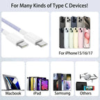 Type C to C Colored Nylon Braided Cable PD 60W for IPhone17/16/15, iPad Pro, Macbook, Samsung S24/23, Durable & Fast Charging.