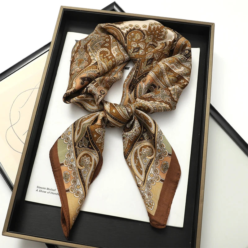 2025 New Fashion 70X70cmPrinted Women's Scarf Pashmina Silk Scarf Square Shawl Decorative Headband Neck Luxury Design Bandana