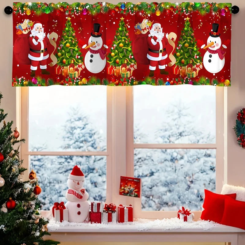 Christmas Short Curtains Valances Merry Christmas Decorations For Home 2026 Xmas Navidad Kitchen Bedroom Ornaments New Year 2027