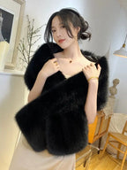 2025 Elegant Faux Fox Fur Shawl Women Scarf Collar Winter Warm Cape Wedding Solid Pashmina Plush Wrap Luxury