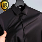 Summer shirt, men's white glossy non ironing shirt, men's wrinkle resistant ice silk casual high-end seamless business shirt