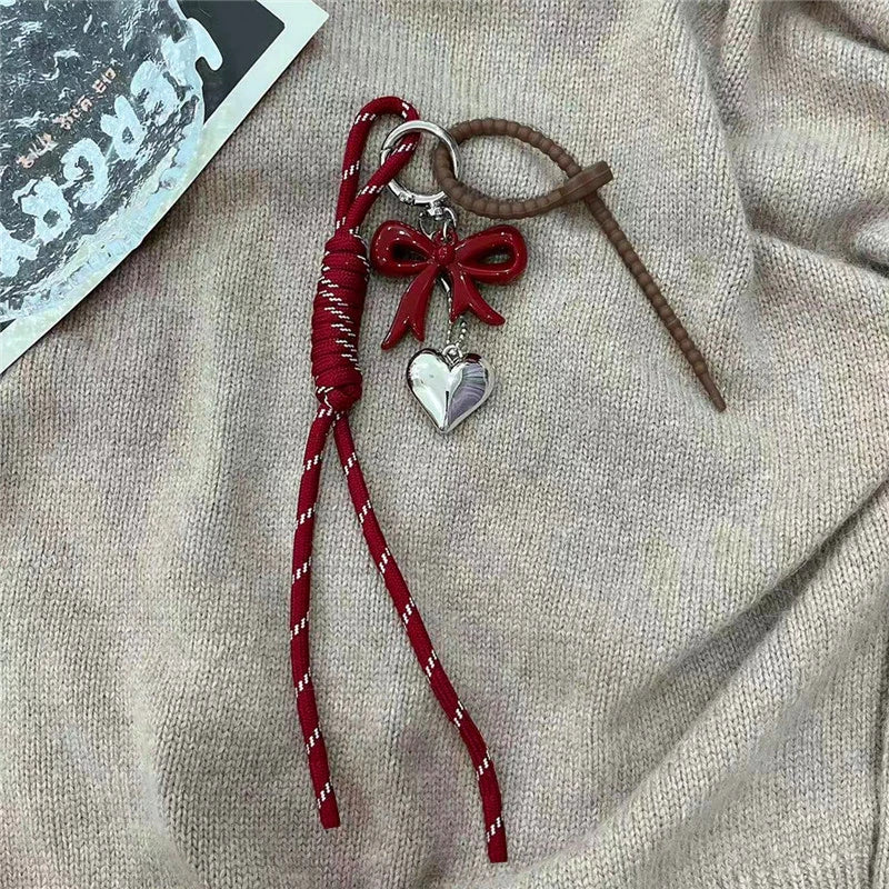 INS Style Kawaii Korea Trendy Heart Leather Keychain Bag Package Decor Chocolate Pendant Accessories Creative Key Chain Trendy