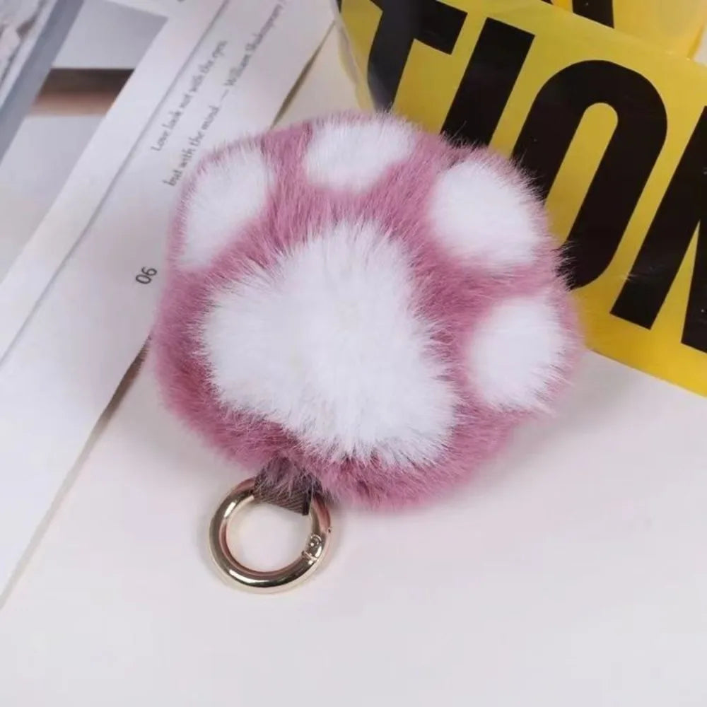 Cat Paw Pendant Keychain Couple Keychain Fluffy Faux Fur Keychain Charm Cute Soft Plush Toy Key Ring Backpack Car Key Pendant