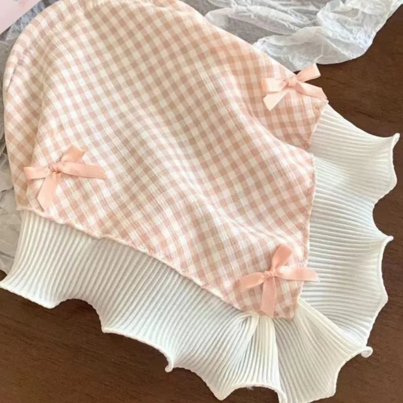 Korean Lace Bow Retro Triangular Scarf Solid Color Headscarf Trend Elegant Headwear for Women Girl Y2K Jewelry 2024 INS Bandana