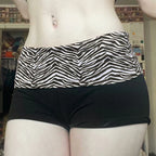 SUCHCUTE  Casual Zebra Print Elastic Shorts Female Skinny Low-waisted Mini Short Y2K Harajuku Slim Bottoms Summer Homewear 2025
