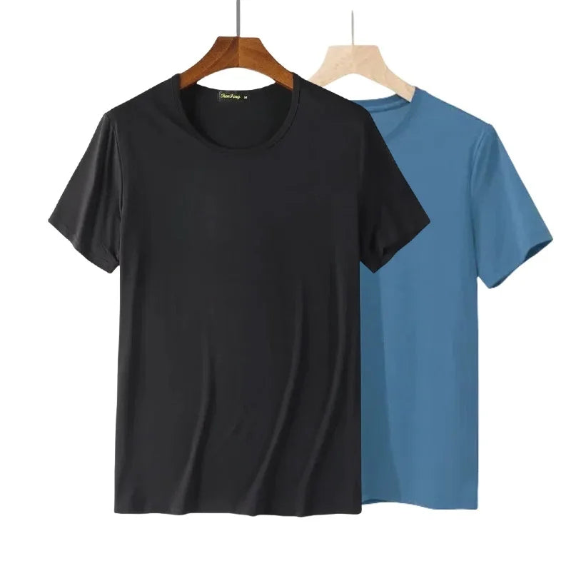 2 Packs Bamboo Fiber Round Neck T-shirts Short Sleeve Classic Tees Sweat-absorbent Gym Man Undershirt Solid Color Tee Black New