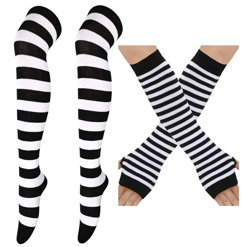 Thigh High Stockings Multi-color Casual Gloves Women Girls Striped Long Socks Over The Knee Socks