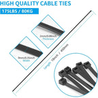 100Pcs Nylon Cable Ties Self-locking Cord Ties Straps Adjustable Cables Fastening Zip Ties 8x150/200/250/300/350/400/450/500MM