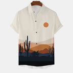 Fashion Men's Cactus Desert Printed Shirts Casual Hawaiian Beach Resort Shirt Summer Natural Landscape Vintage Printed Shirts