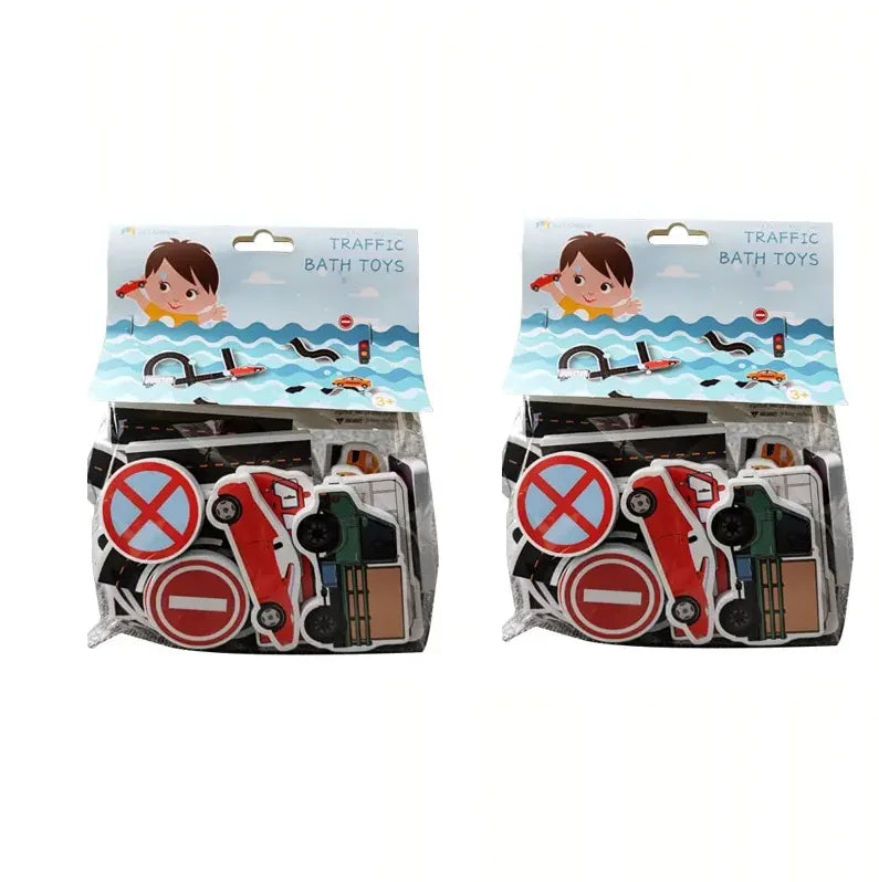 23 Pieces Bath Water Toy Sticky Wall City Traffic Car Road Rail Puzzle Vinyl 14+Y Bath Features