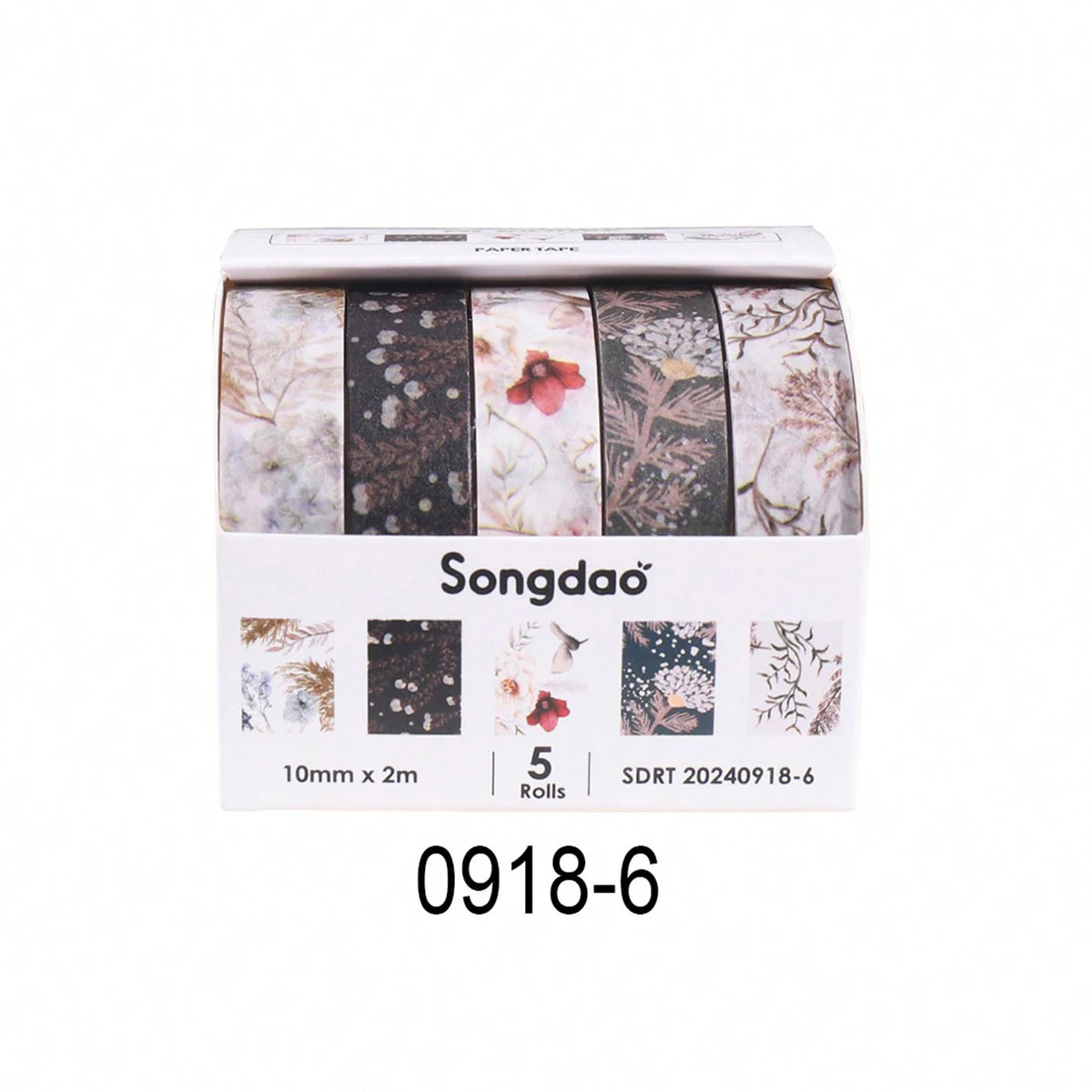 5 Rolls of Boxed Romantic Flower Handbook Tape, Cute DIY Fresh Decorative Washi Tape for Students, a Must-Have Gift for Students