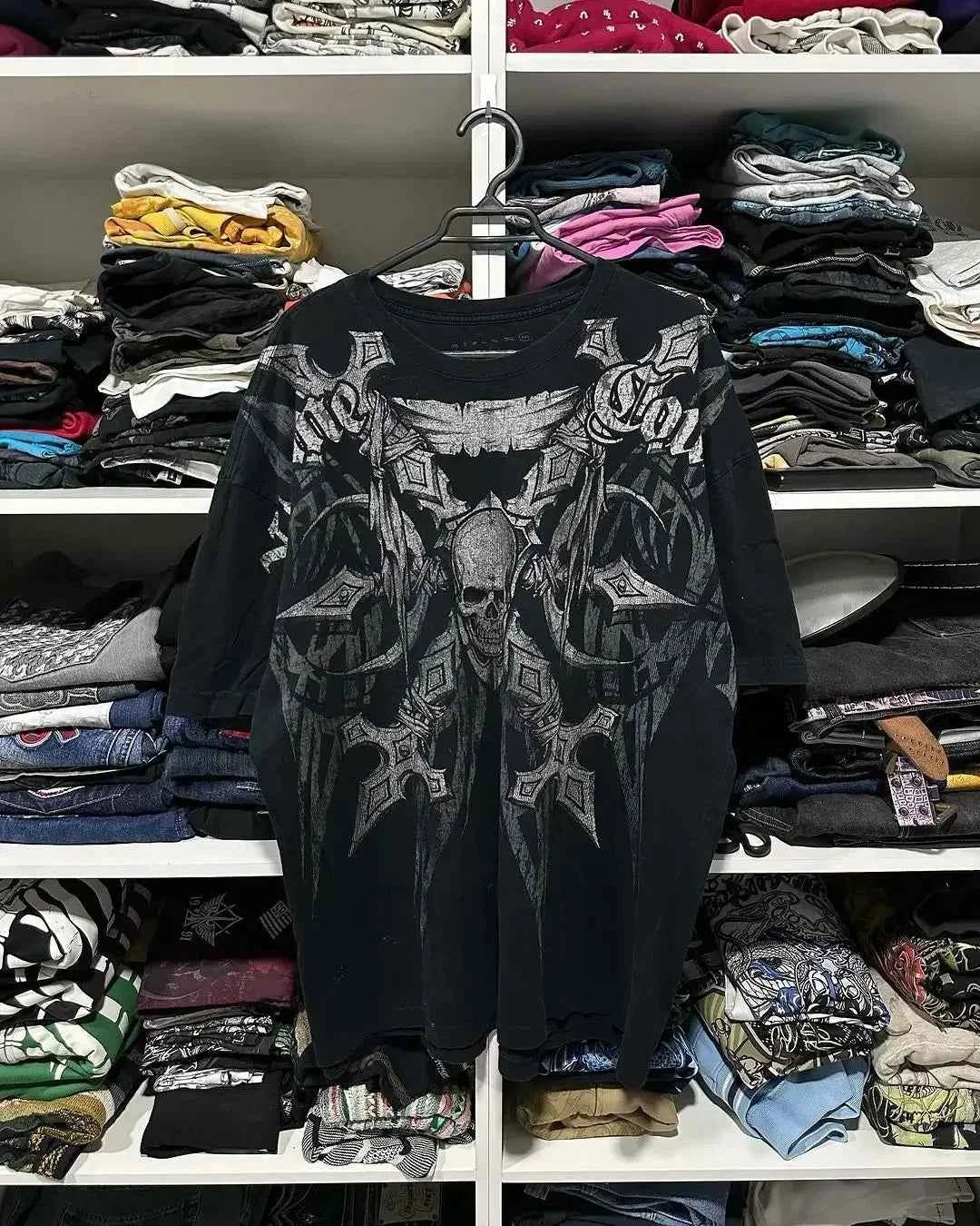 2000s American New Retro Casual Hip-Hop Gothic Print Women Clothing  Fashion T shirt Street Short Sleeved Men And Women Y2K Tops