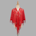 Tassel Patchwork V-Neck Cardigans Women Wedding Accessories Shawl Hollow Multicolored Evening Prom Cape Tulle Shawl Party