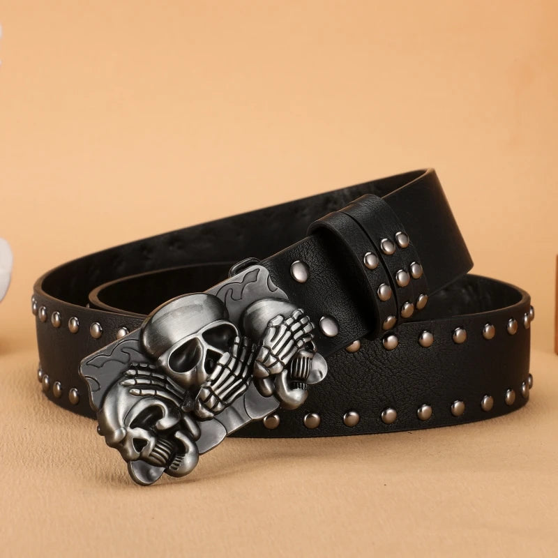 New Women Belt High Quality Luxury Brand Punk Goth Rivet Black Jeans Unisex Men Belt Paw Skull Buckle belt Unisex Waist Belt