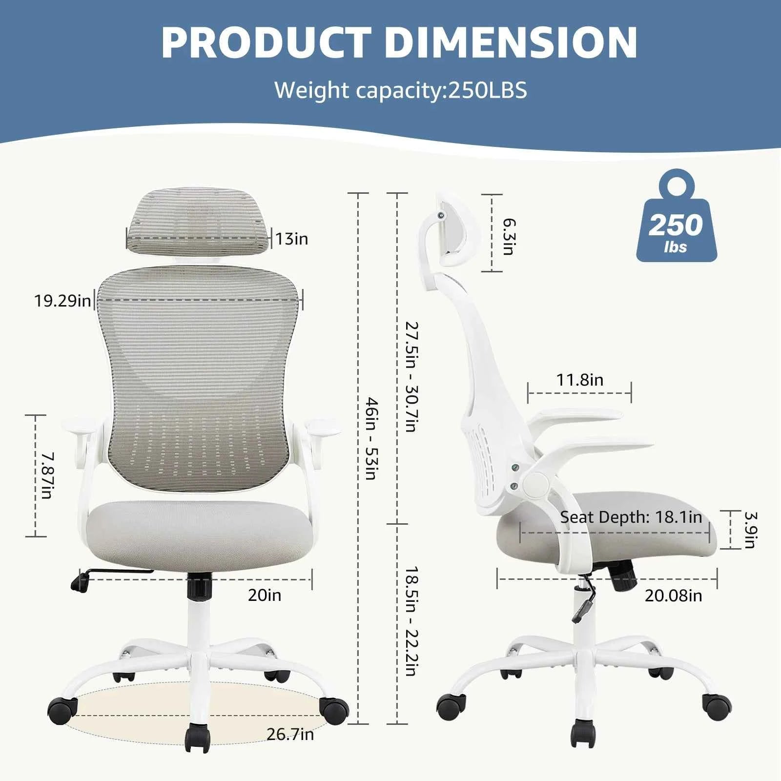 Ergonomic Office Computer Desk Chair Flip-up Arms Adjustable Headrests Comfortable Lumbar Support For Home Office