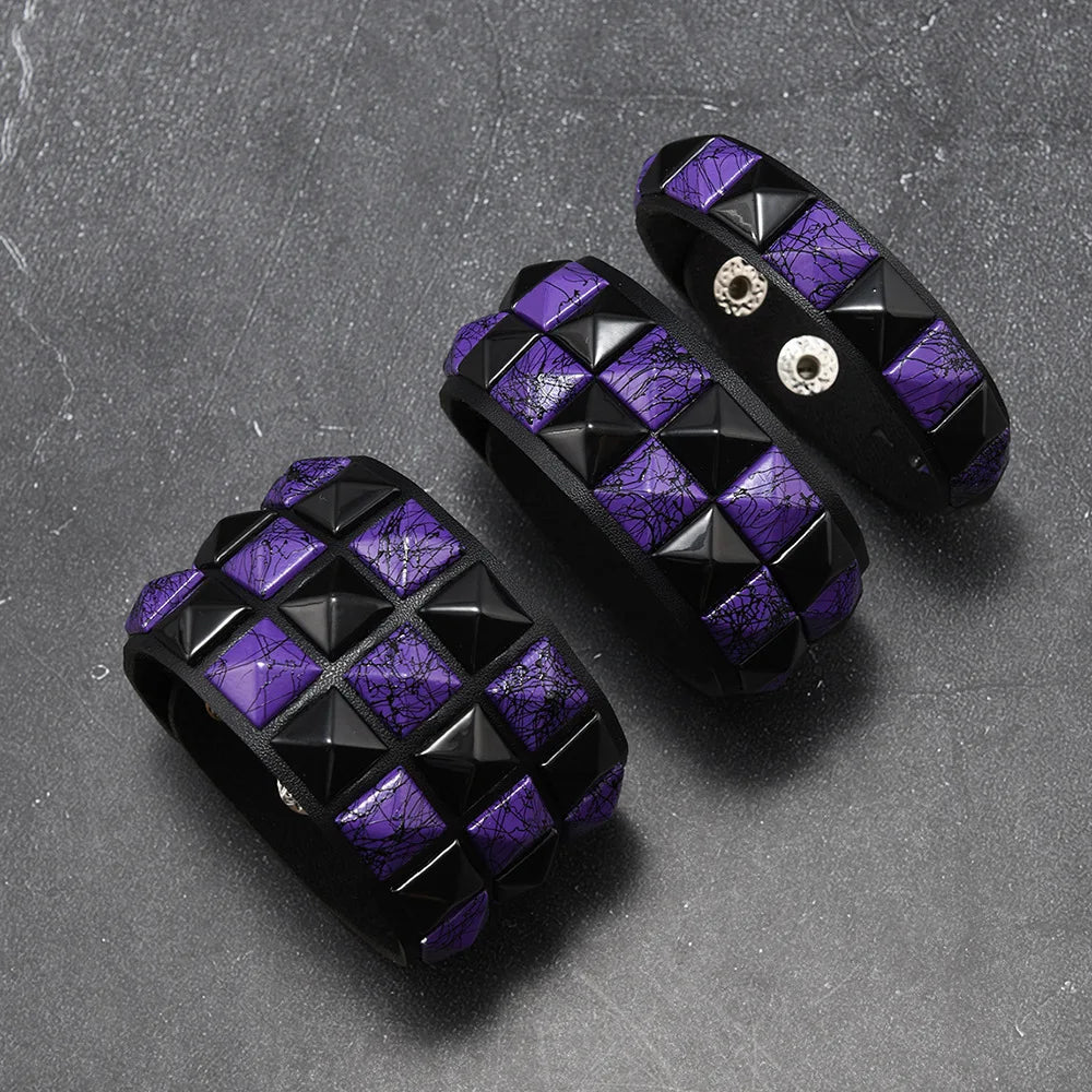 3Pcs/Set Fashion Contrasting Rivets Leather Wrist Friendship Big Wide Bracelet For Male Female Buckle Vintage Punk Jewelry