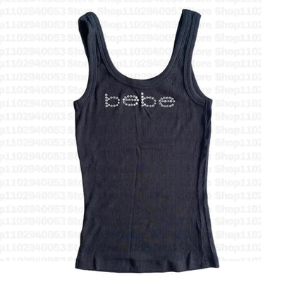 Vintage Sleeveless Tank Top Letters Summer Print Personality Crop top Sleeveless Slim Streetwear Punk Y2K Baby Tee Short Sleeve