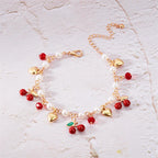 Sweet Cute Red Strawberry Cherry Heart Pearl Charm Bracelet New Fashion Y2K Fruit Gold Color Chain Jewelry Party Gifts 2025