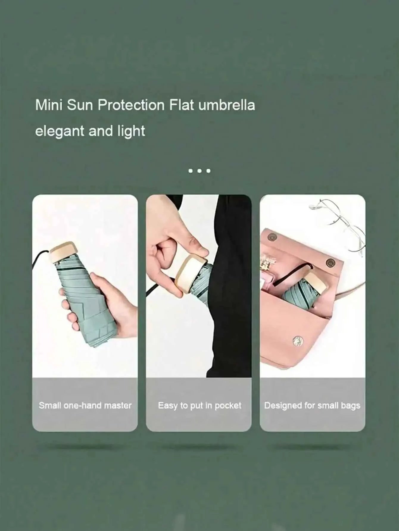 7.5 Inch/19cm Mini Folding Umbrella, Portable Outdoor Sun Umbrella, UV Protection Sunshade Umbrella With Carrying Bag, Sunscreen, 6 Ribs + Thickened Black Waterproof Coating, Ideal For Outdoor, Travel, Summer Sunscreen, Windp