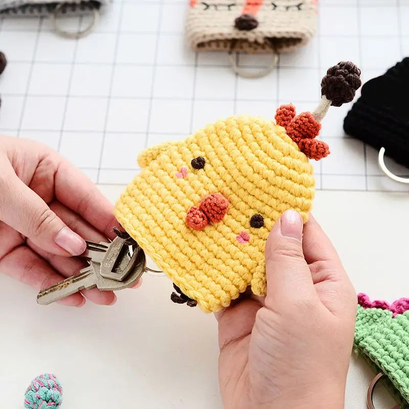 Cartoon Dog Key Case Handwoven Key Organizer Pouch