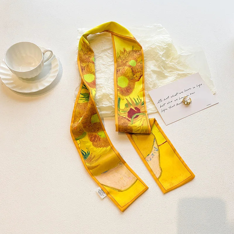 Cashew flower silk scarf double-sided printed for Women, Lightweight Versatile Bandana Style, Daily Office Party Vacation Boho