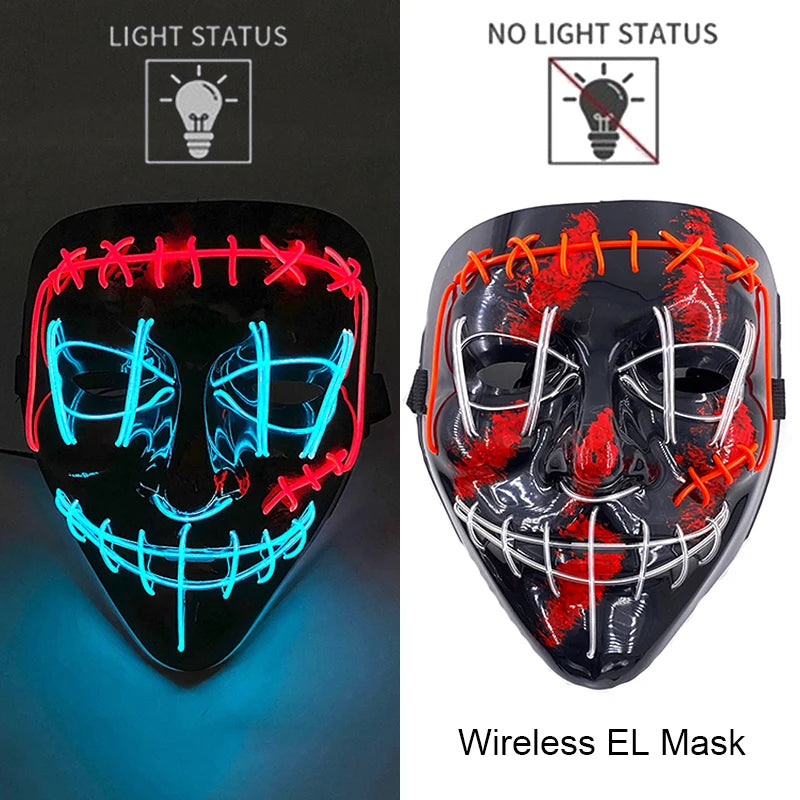 Wireless Neon LED Purge Mask – Glowing Halloween Cosplay Mask