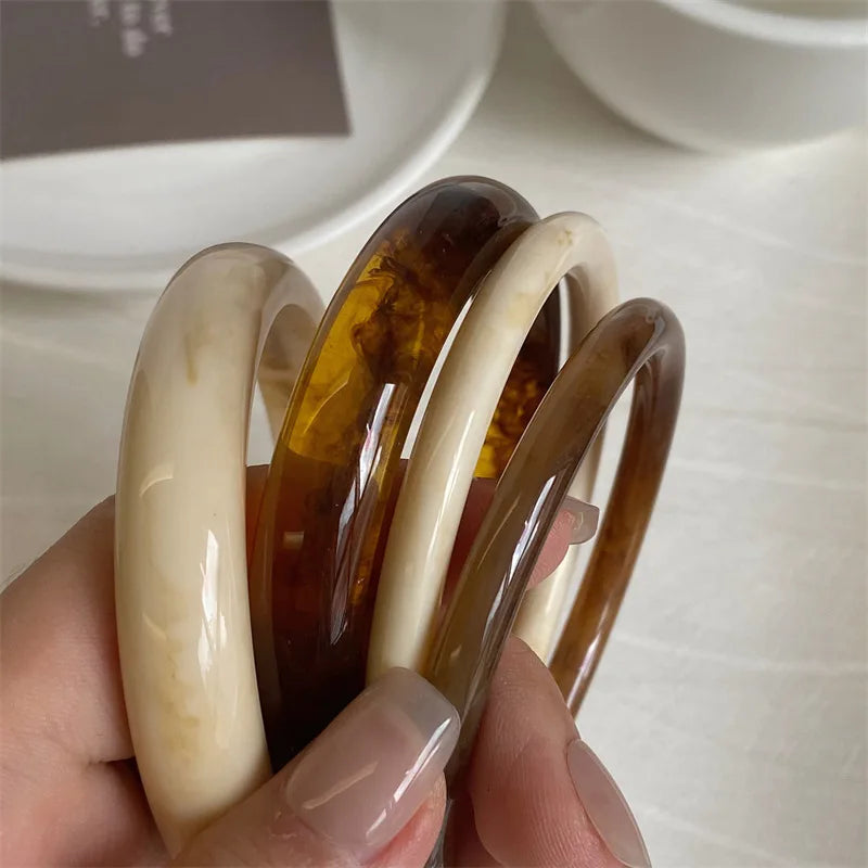 Retro Brown Resin Bangles Acrylic Marble Bracelet For Women Fashion Party Jewelry Gift