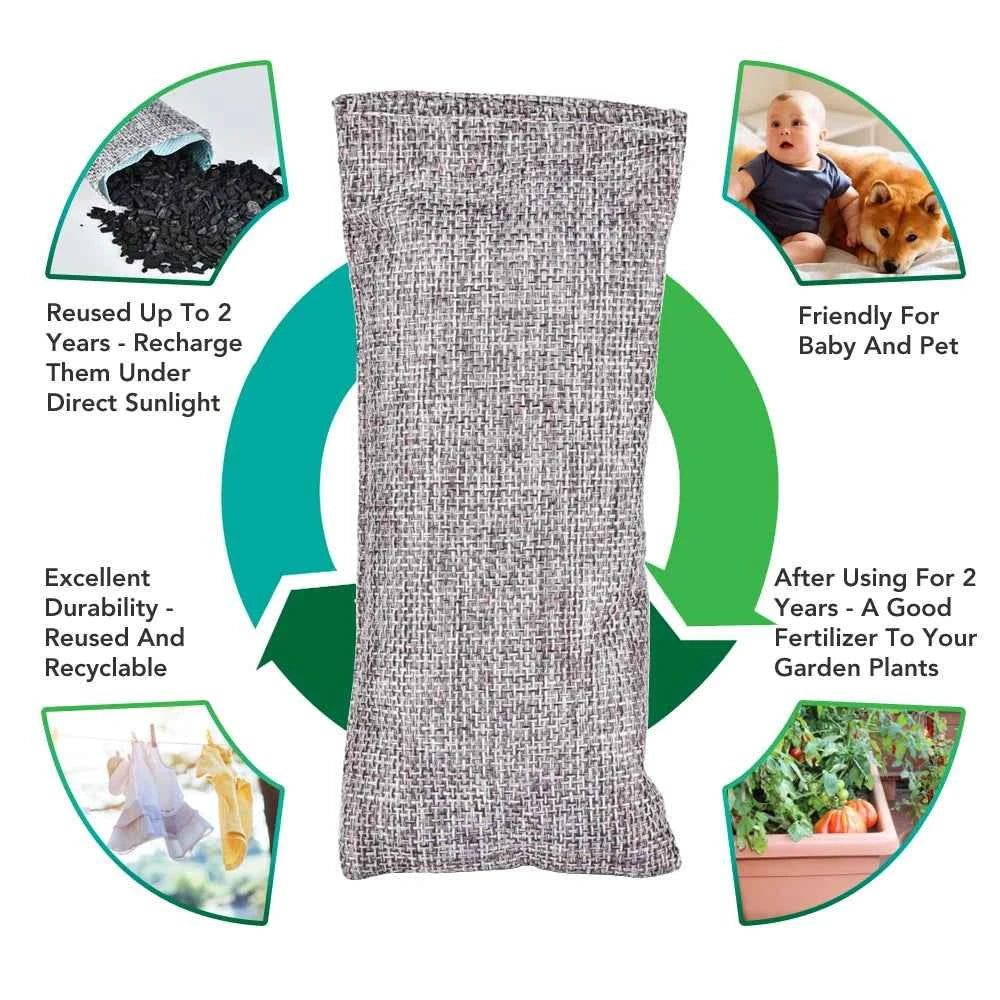 10pcs Natural Bamboo Charcoal Bags Air Purifying Activated Charcoal Odor Absorber Moisture Odor Eliminator for Car Closet Shoes