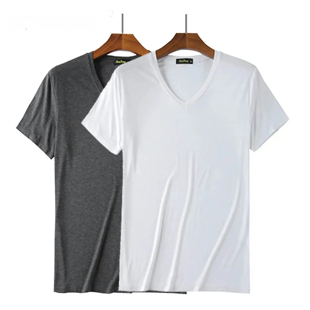 2 Packs Bamboo Fiber Round Neck T-shirts Short Sleeve Classic Tees Sweat-absorbent Gym Man Undershirt Solid Color Tee Black New