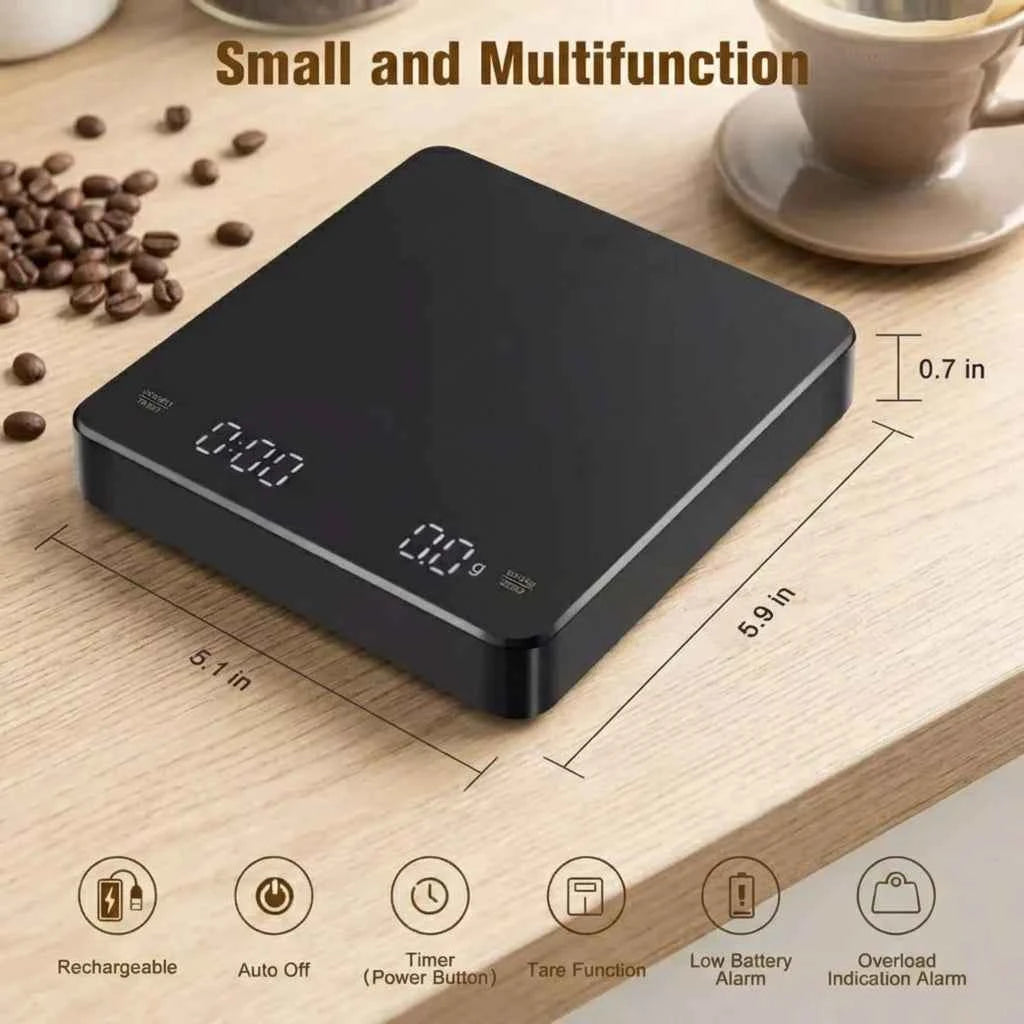 1PC LED Screen Digital Kitchen Scale with Timer USB Powered Espresso Coffee Maker 3KG Max 0.1g Precision Measurement in Oz/g/ml