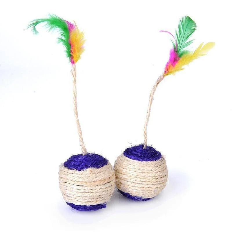 1Pc Cat Toy Sisal Scratching Ball Training Interactive Toy for Kitten Pet Cat Supplies Feather Toy Cat Toys Interactive - WTN Essentials 