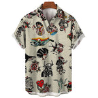 3D Print Monkey Skeleton Scissors Shirts Men Animal Patterns Button Shirt Summer Hawaii Short Sleeves Casual Loose Aloha Shirts