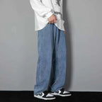 2026 New Korean Men's Casual Long Jeans Classic Man Straight Denim Wide-leg Pants Solid Color Light Blue Grey Black
