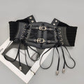 Lace Corset Punk Black Wide Belt With Chain Pu Leather Slimming Body Belts for Women Elastic High Waist Belt Female Cummerbunds