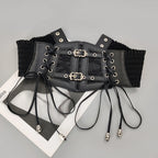 Lace Corset Punk Black Wide Belt With Chain Pu Leather Slimming Body Belts for Women Elastic High Waist Belt Female Cummerbunds