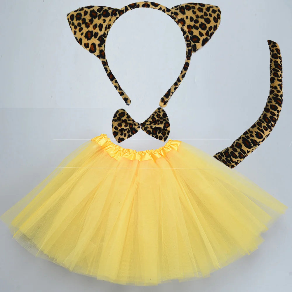 Animals  Children  Headband Tutu Skirt Tail Bow Kids  Girl Party Props Elephant Tiger Fox     Halloween Costume Cosplay