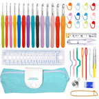 IMZAY Colorful Rubber Handle Knitting Needles Kit With Sewing Clips Plastic Needles Staniless Steel Scissors Crochet Hooks Set