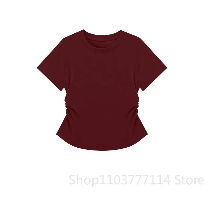 Women Summer Short Sleeved Top for Fashion Versatile Base Shirt Slim Fit Round Neck T-shirt Casual and Sexy Breathable and Cool