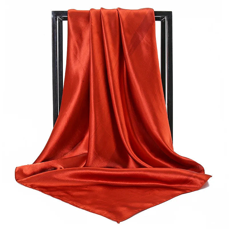 Luxury Brand Silk Scarf Women Satin Solid color Hijab Scarves Muslim Pareo Bandana Female Shawl Wrap Headband Foulard 90*90cm